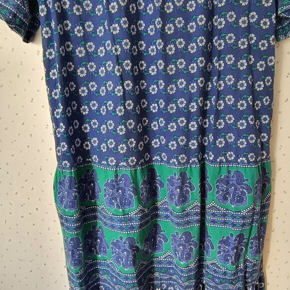 Vermont Country Store Dress L Blue Green Floral Tiered Midi Cotton Boho Mumu - Picture 10 of 15
